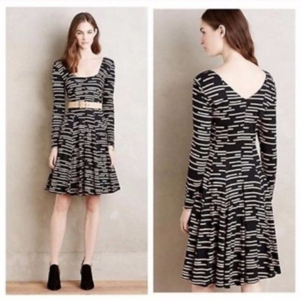 nwot anthropologie hd in paris saraid dress jersey black tan stripe dress xs